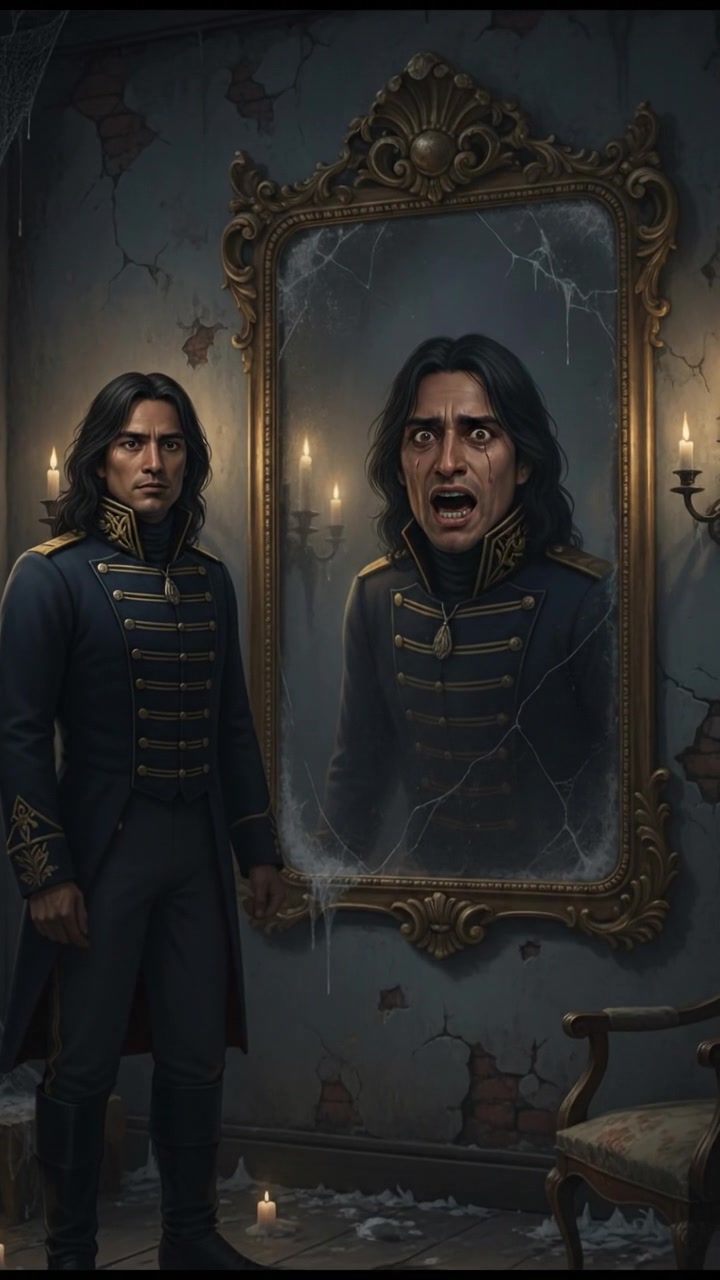 trapped in an old mirror reflection that doesn’t move the same way, unsettling expression