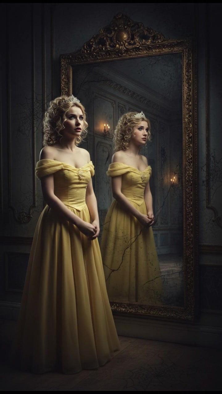 trapped in an old mirror reflection that doesn’t move the same way, unsettling expression