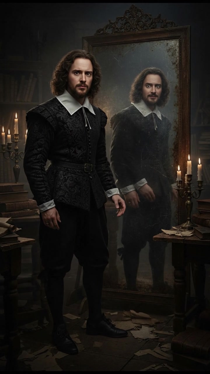 trapped in an old mirror reflection that doesn’t move the same way, unsettling expression