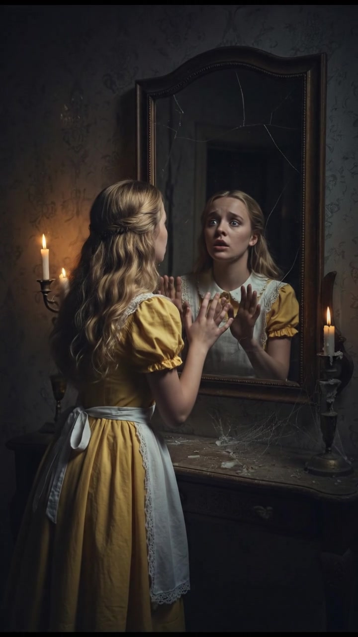 trapped in an old mirror reflection that doesn’t move the same way, unsettling expression