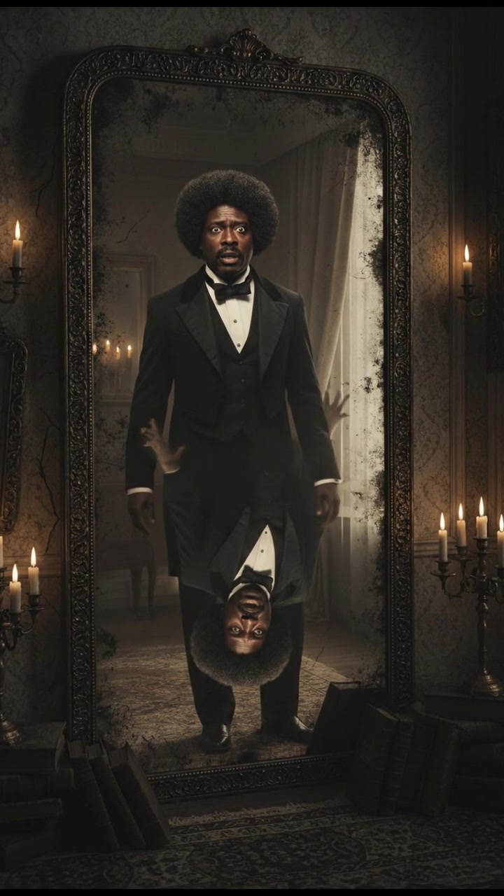 trapped in an old mirror reflection that doesn’t move the same way, unsettling expression