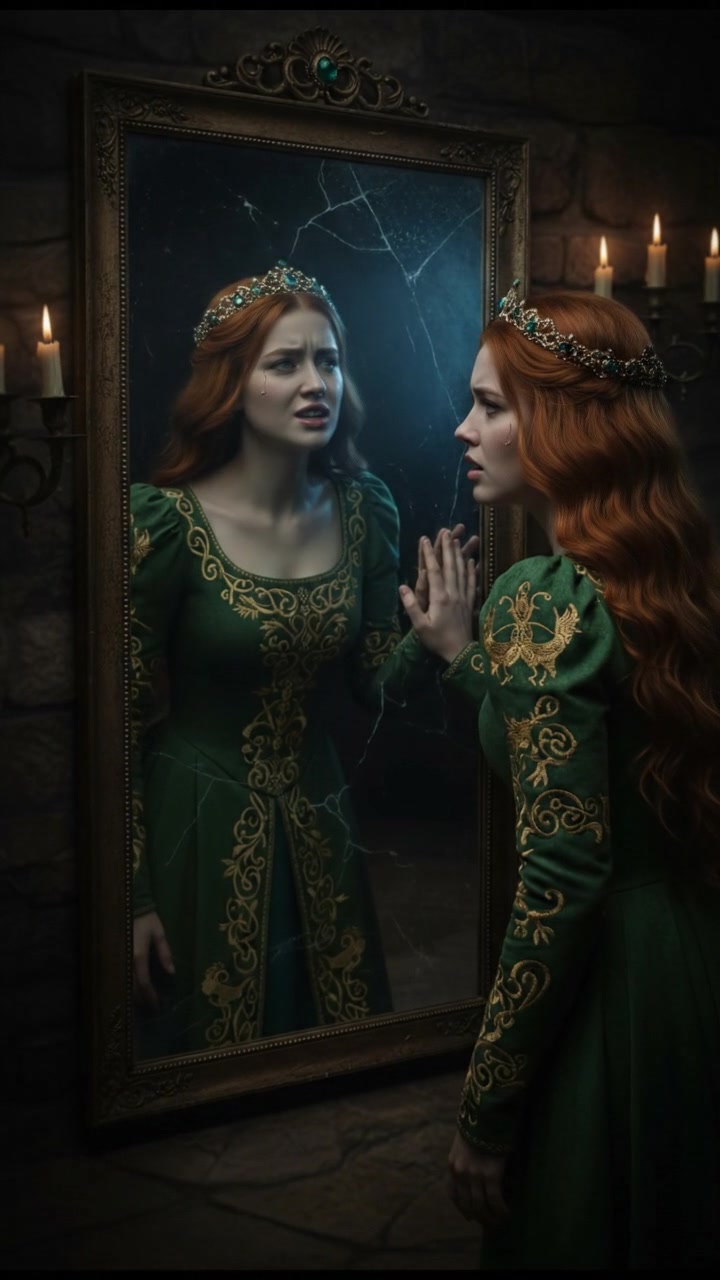 trapped in an old mirror reflection that doesn’t move the same way, unsettling expression