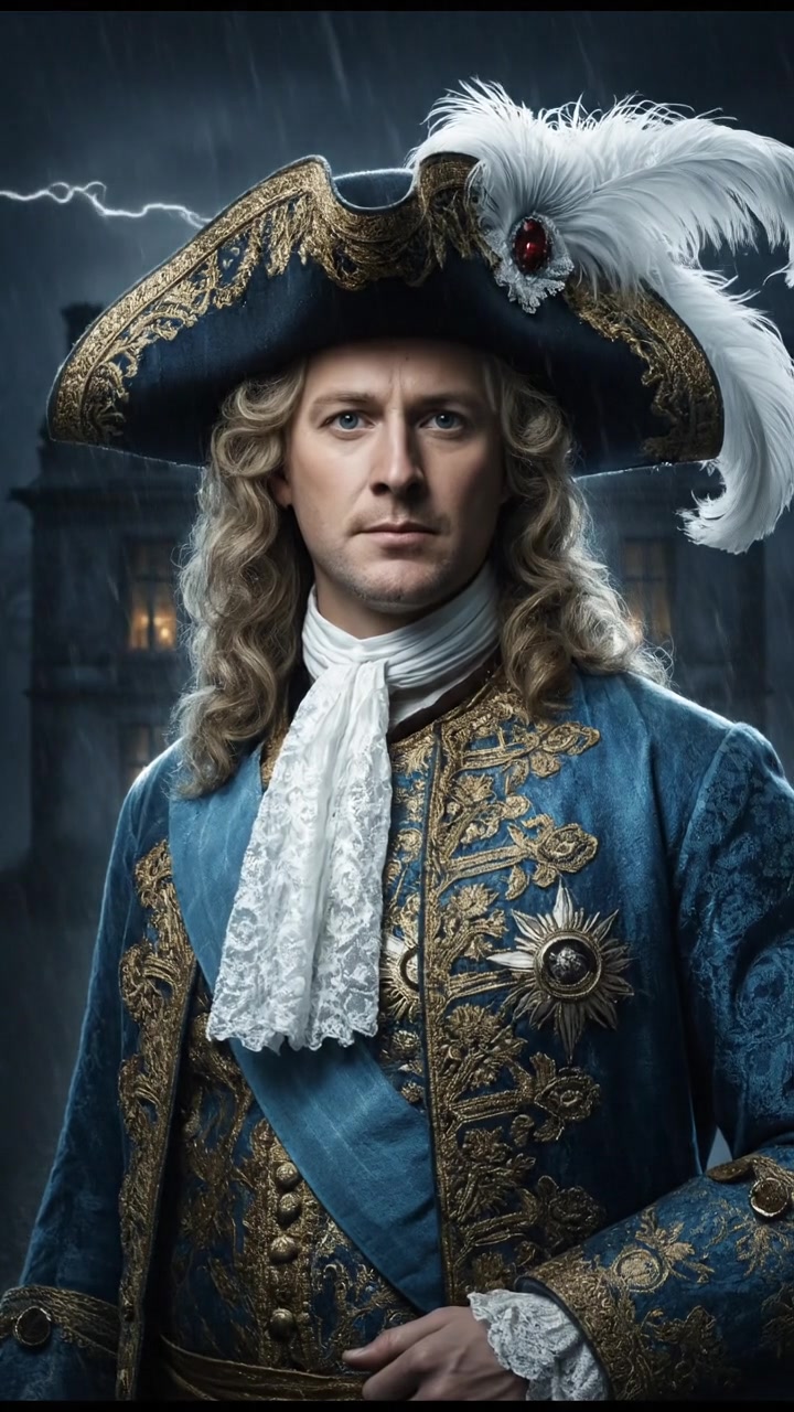 standing in front of an ancient mansion during a thunderstorm, lightning illuminating the scene