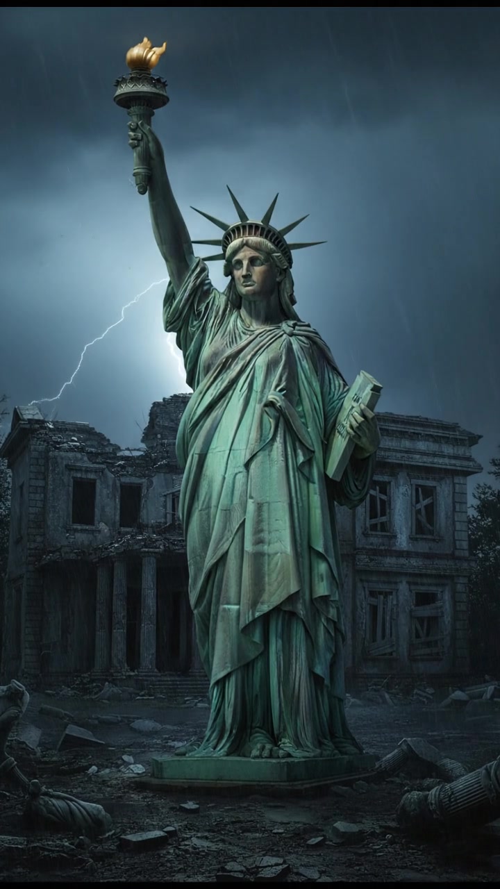 standing in front of an ancient mansion during a thunderstorm, lightning illuminating the scene