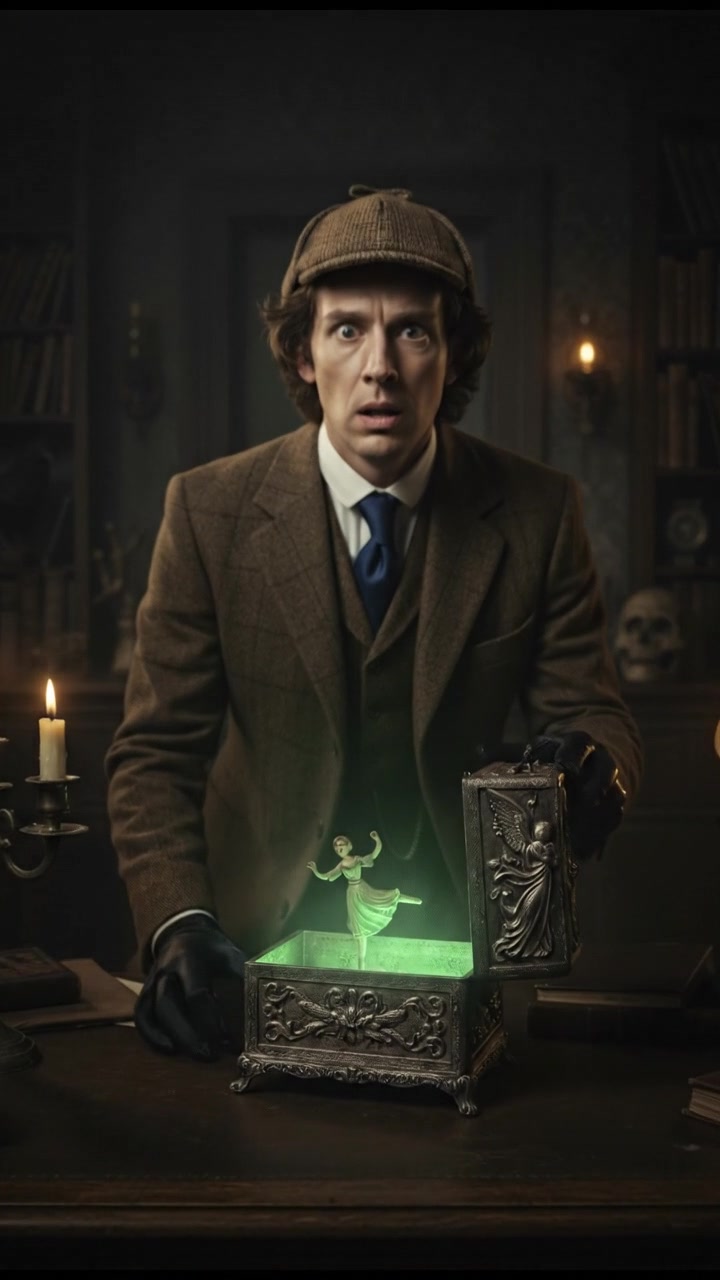 discovering a haunted object that begins to move on its own, eyes wide with shock