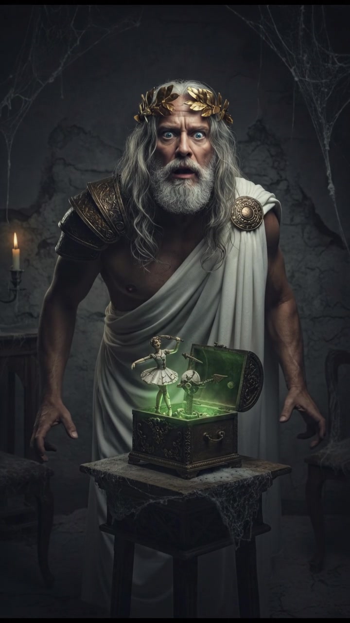 discovering a haunted object that begins to move on its own, eyes wide with shock