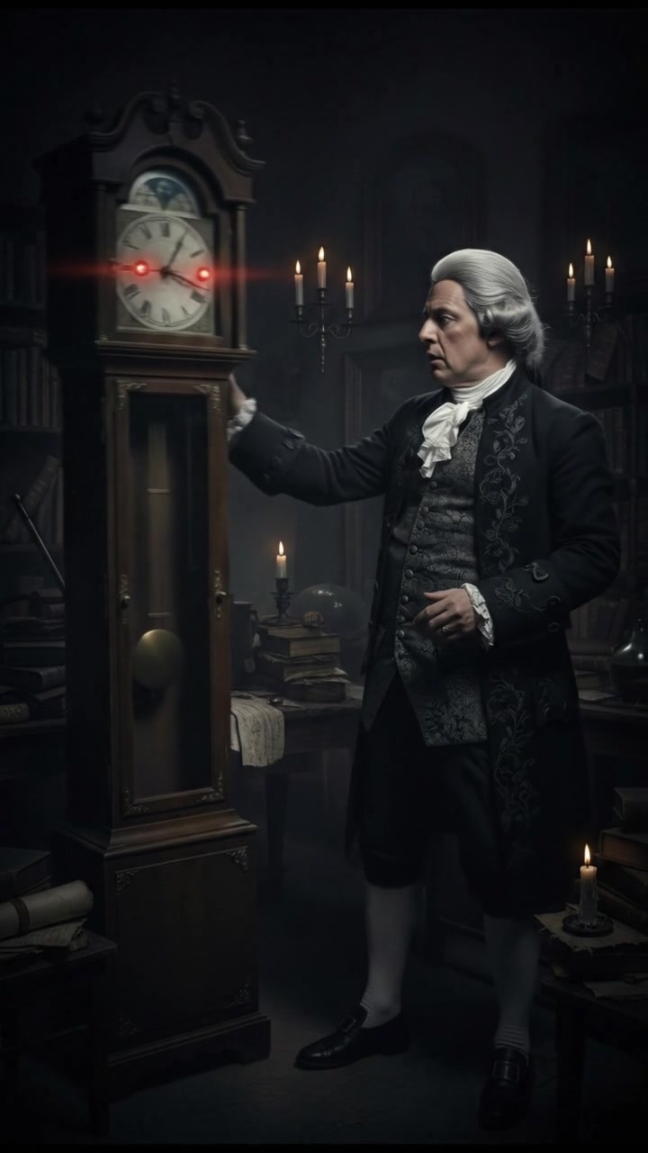 discovering a haunted object that begins to move on its own, eyes wide with shock