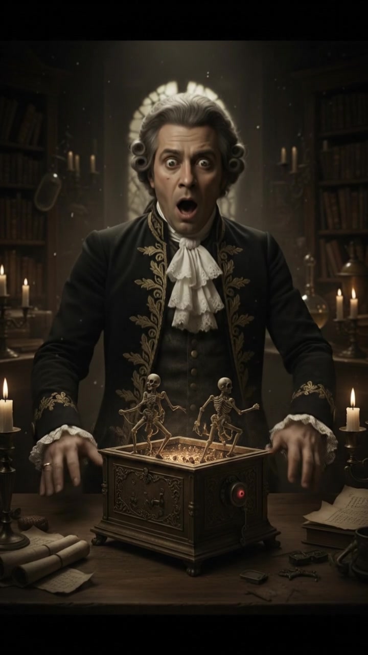 discovering a haunted object that begins to move on its own, eyes wide with shock