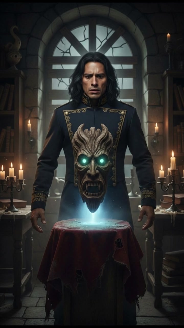 discovering a haunted object that begins to move on its own, eyes wide with shock