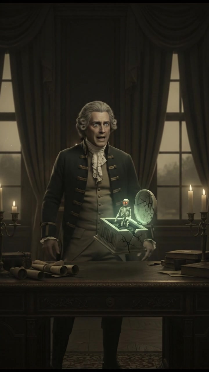 discovering a haunted object that begins to move on its own, eyes wide with shock