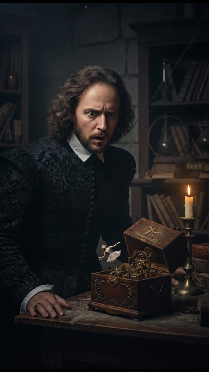 discovering a haunted object that begins to move on its own, eyes wide with shock