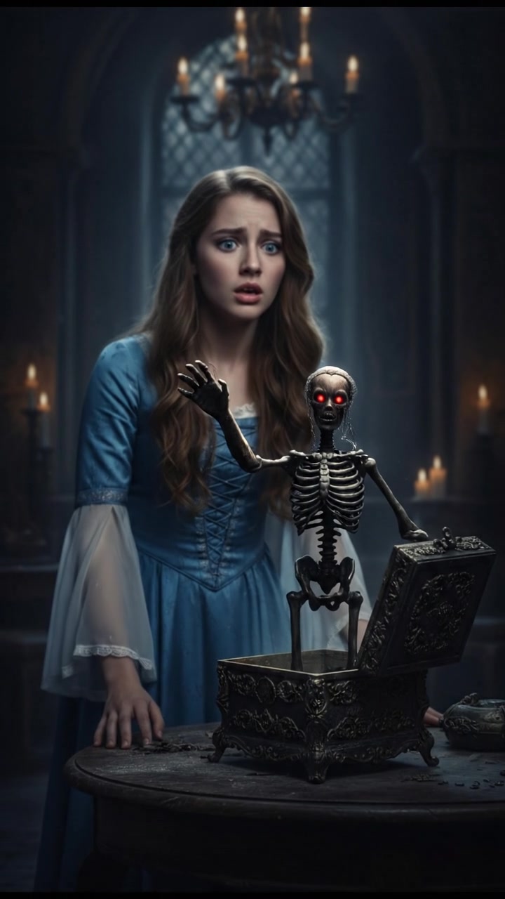 discovering a haunted object that begins to move on its own, eyes wide with shock