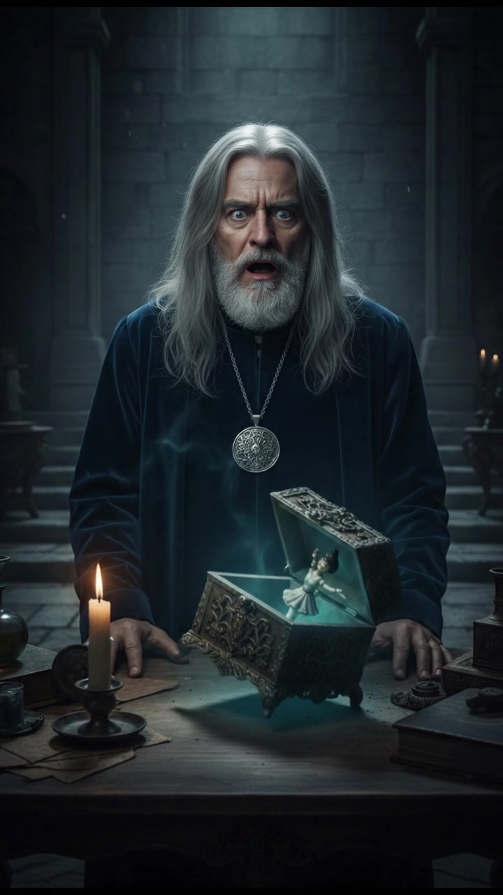 discovering a haunted object that begins to move on its own, eyes wide with shock