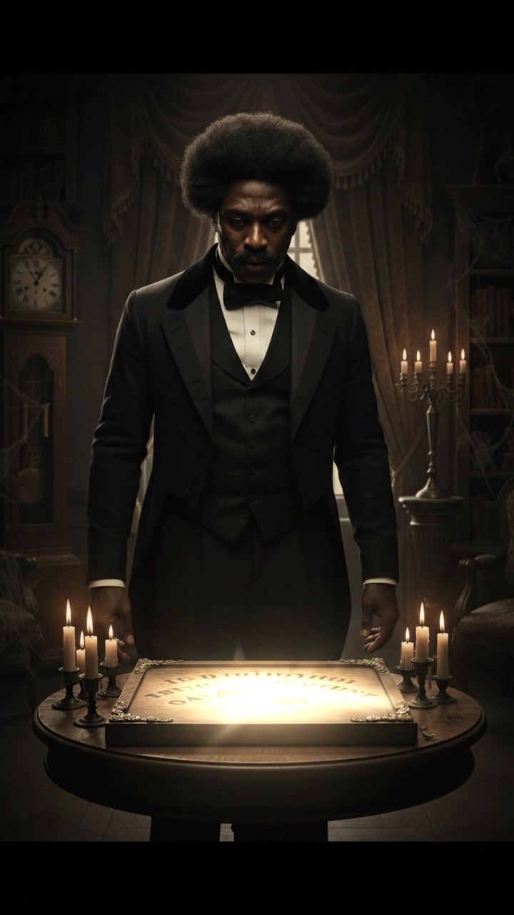 discovering a haunted object that begins to move on its own, eyes wide with shock