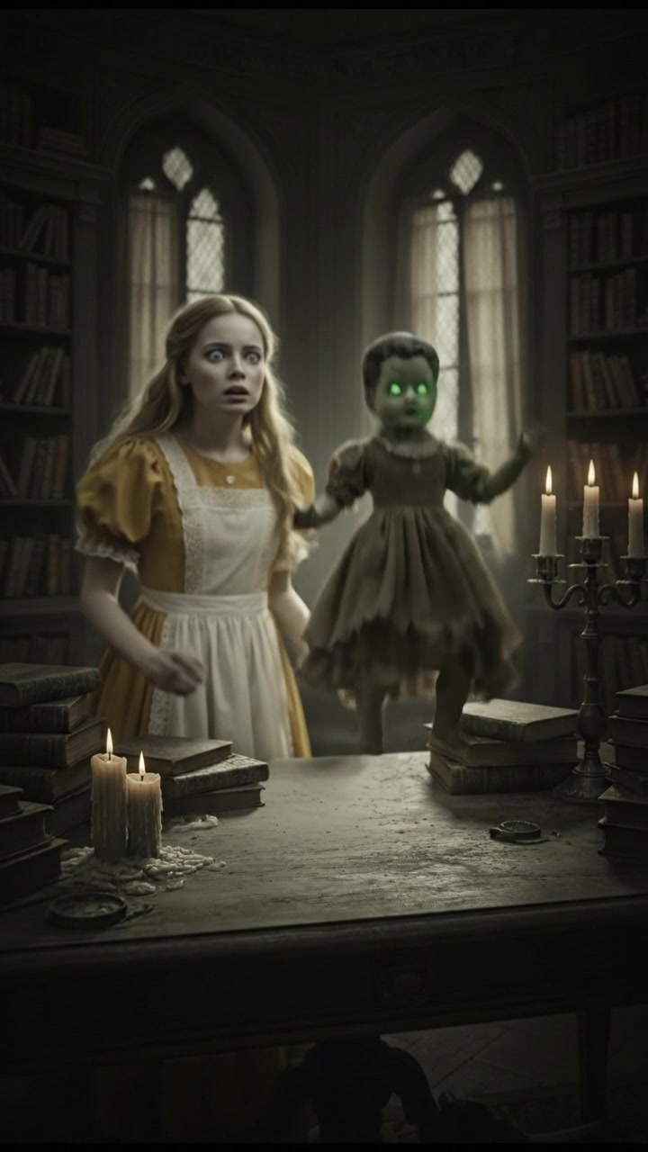 discovering a haunted object that begins to move on its own, eyes wide with shock