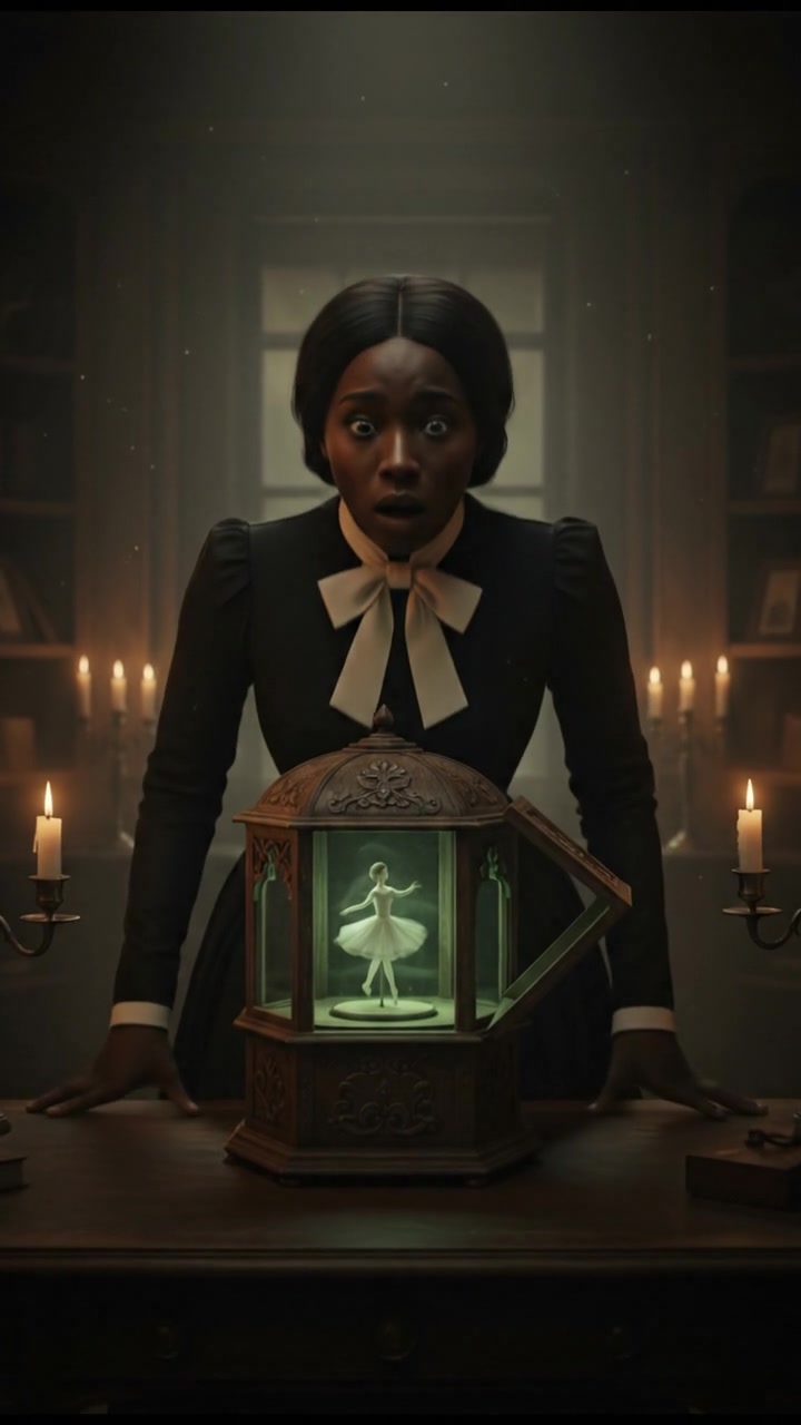 discovering a haunted object that begins to move on its own, eyes wide with shock