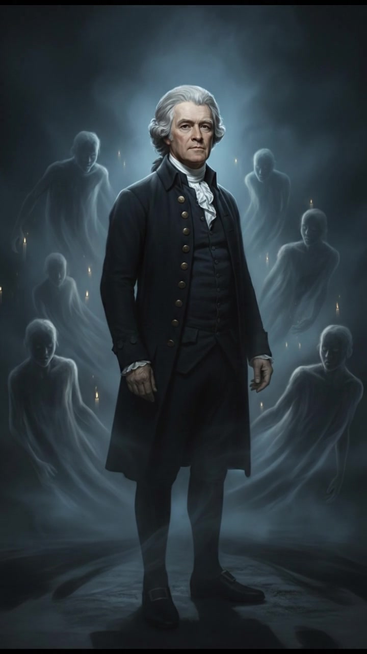 surrounded by ghosts or spirits emerging from the mist, cold light and tense silence