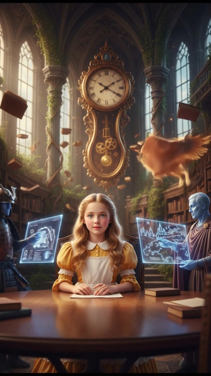 group discussion in co-working space or virtual meeting hologram. The scene takes place in a location that naturally fits the character’s historical era, mythology, or world, blending their iconic look with the action in a seamless, cinematic way.