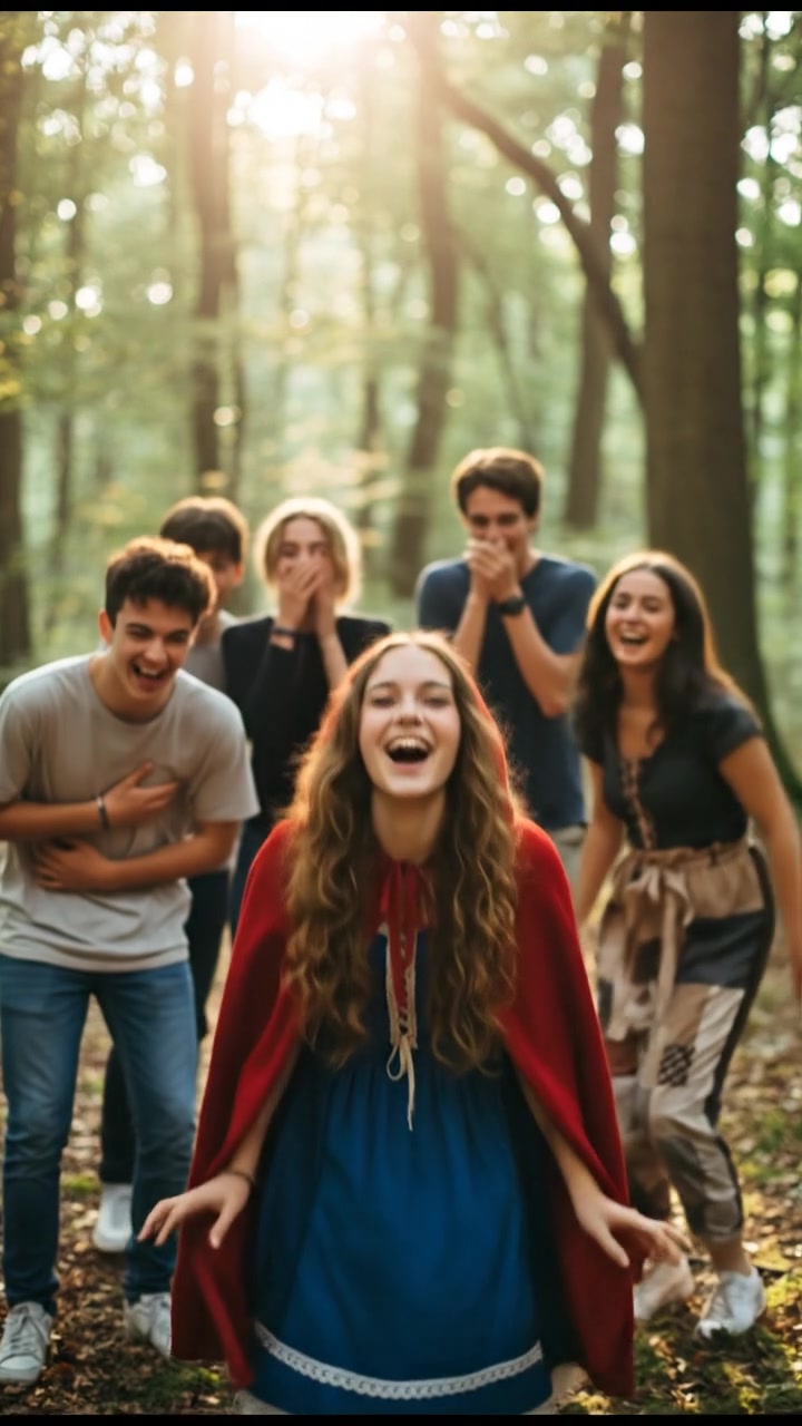 posing for a group photo with friends, laughter and spontaneous energy