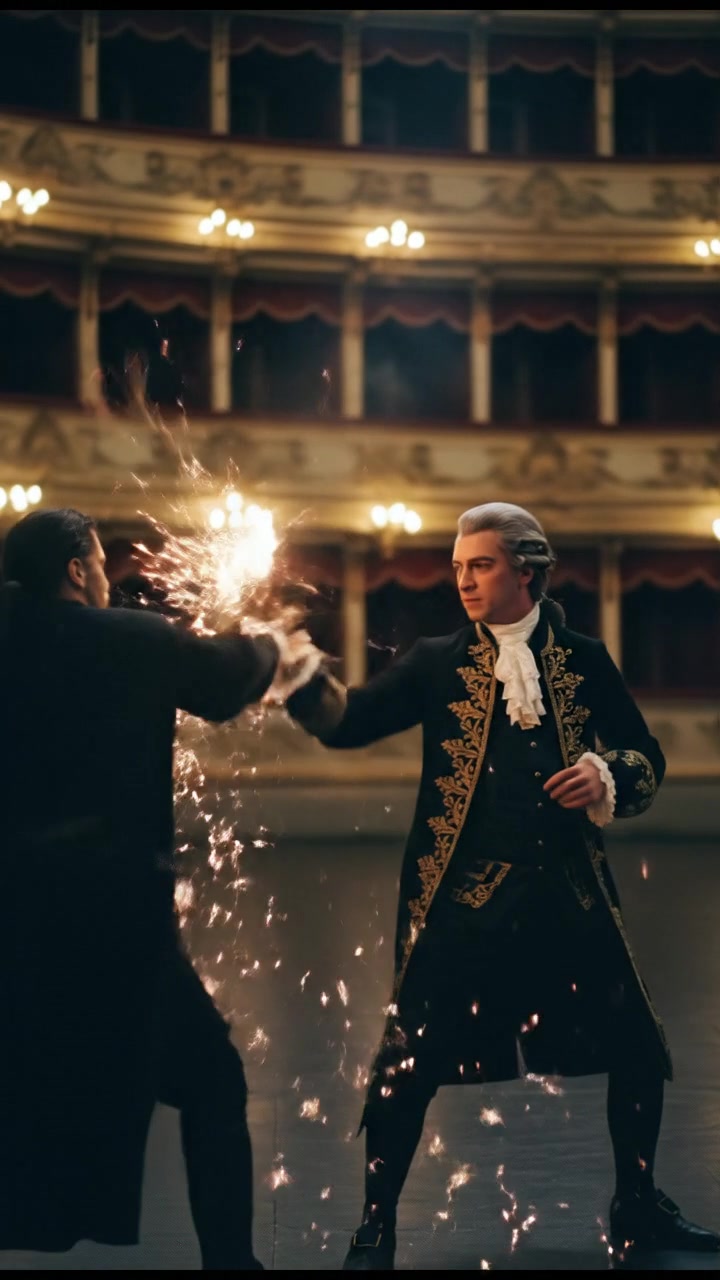 engaging in a sword or martial arts fight, sparks and motion trails in the air