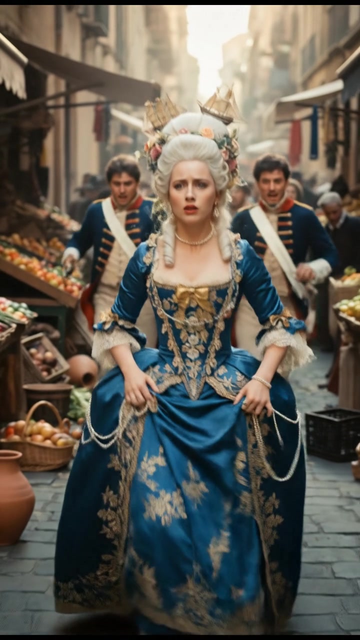 escaping through a crowded marketplace, intense pursuit scene with motion blur