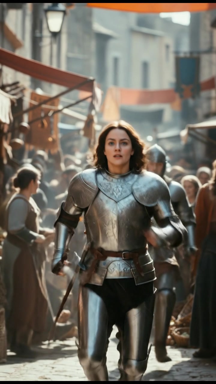 escaping through a crowded marketplace, intense pursuit scene with motion blur