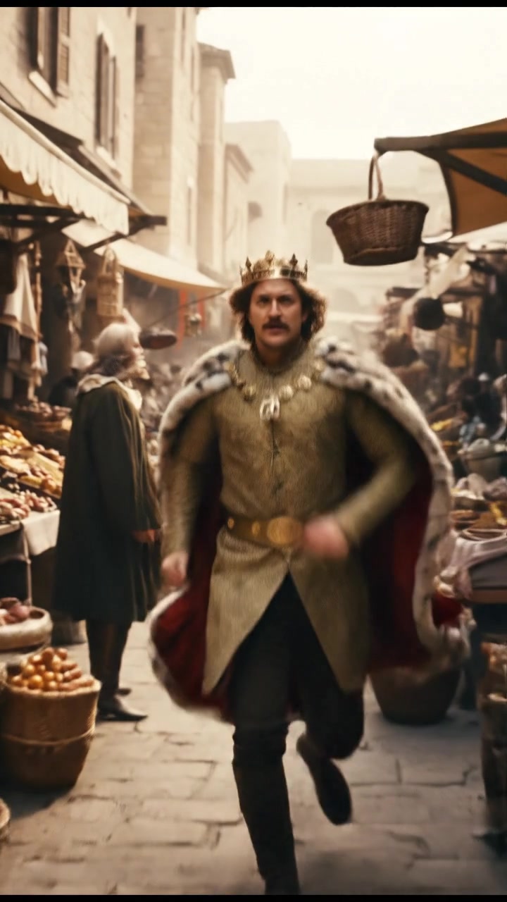 escaping through a crowded marketplace, intense pursuit scene with motion blur