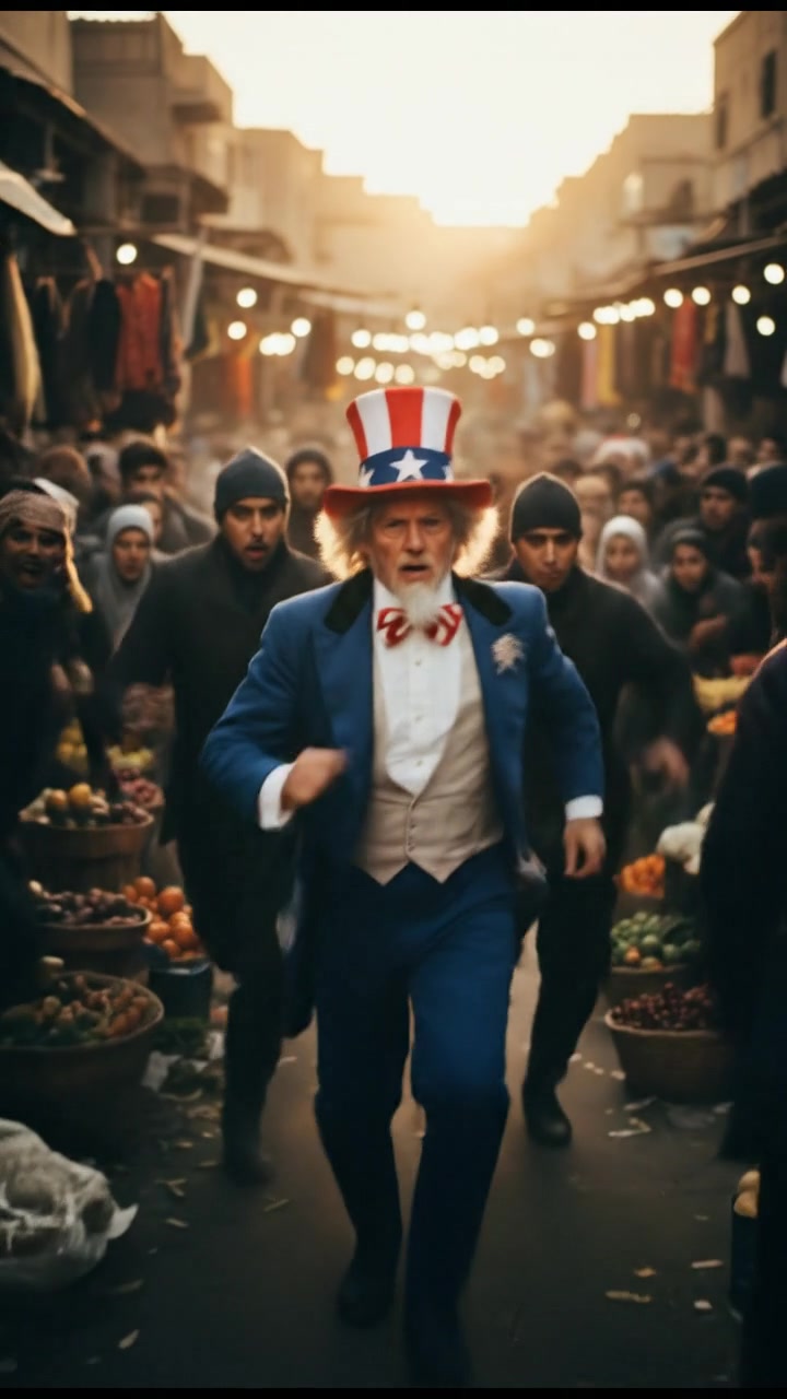 escaping through a crowded marketplace, intense pursuit scene with motion blur