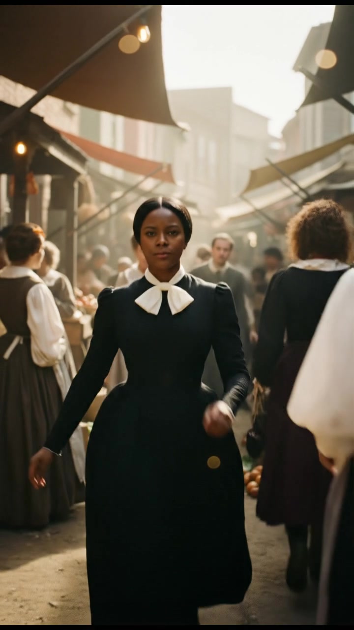 escaping through a crowded marketplace, intense pursuit scene with motion blur