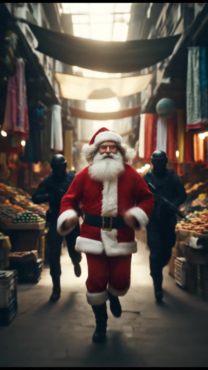 escaping through a crowded marketplace, intense pursuit scene with motion blur