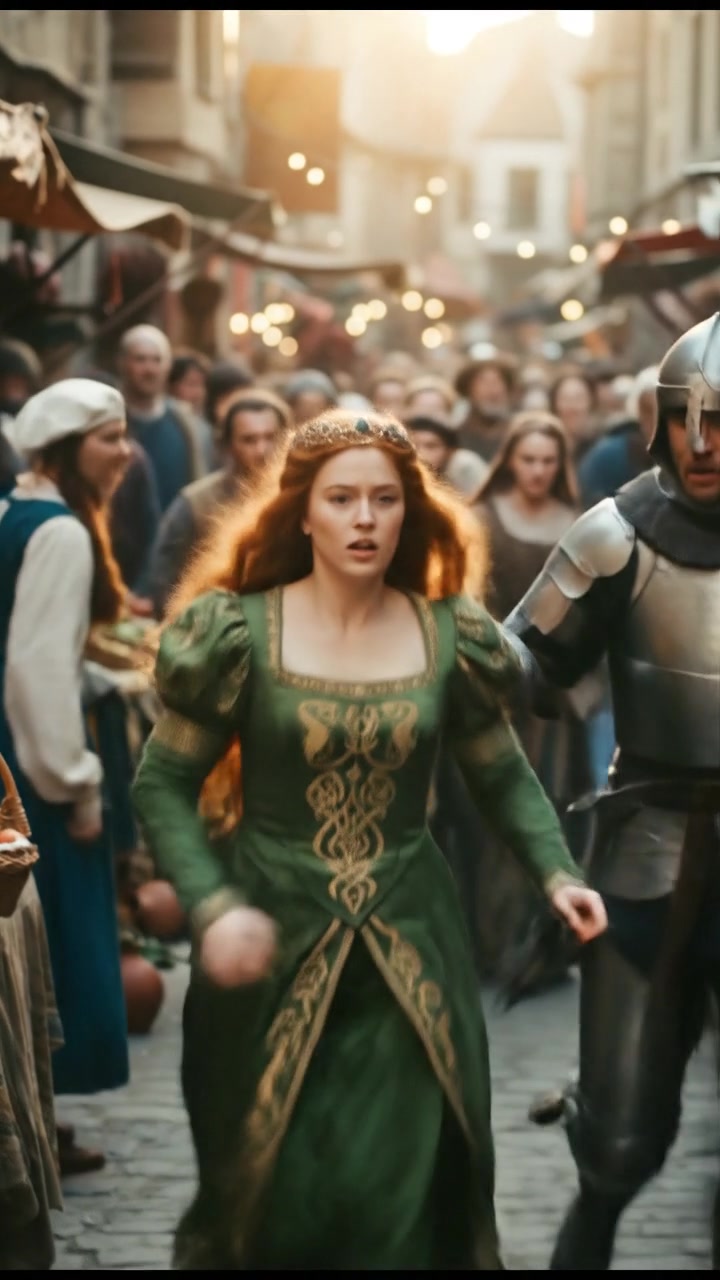 escaping through a crowded marketplace, intense pursuit scene with motion blur