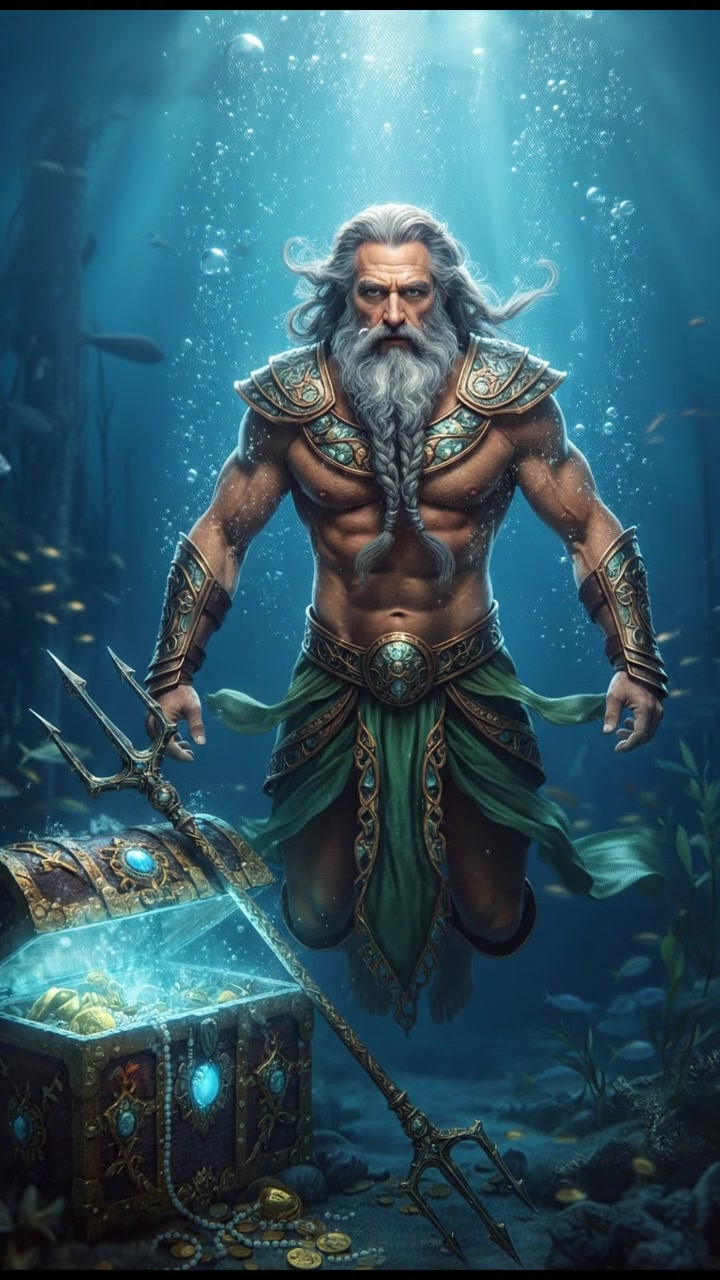 diving underwater with bubbles rising, holding breath, glowing treasure or object nearby