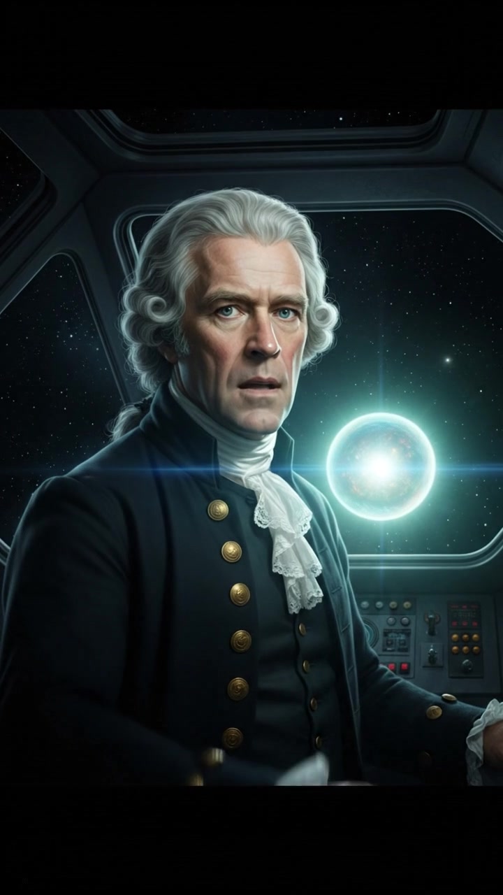 discovering a mysterious glowing object drifting in space, reflected in their wide eyes