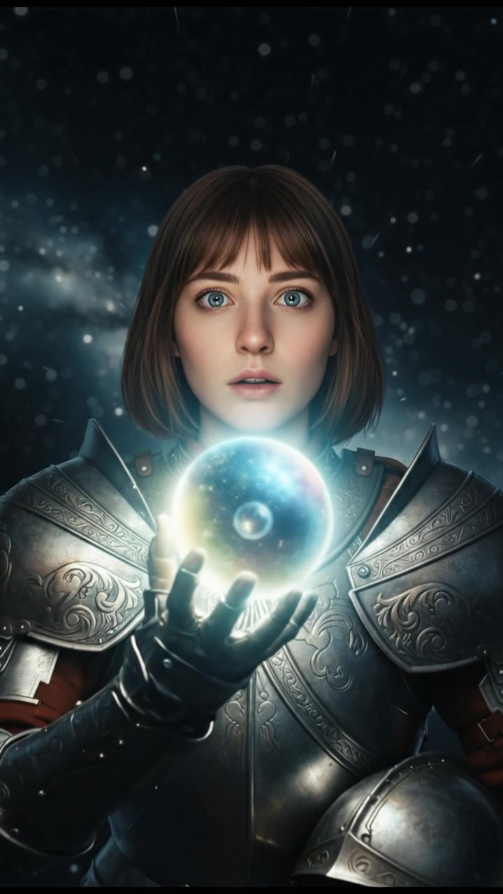 discovering a mysterious glowing object drifting in space, reflected in their wide eyes