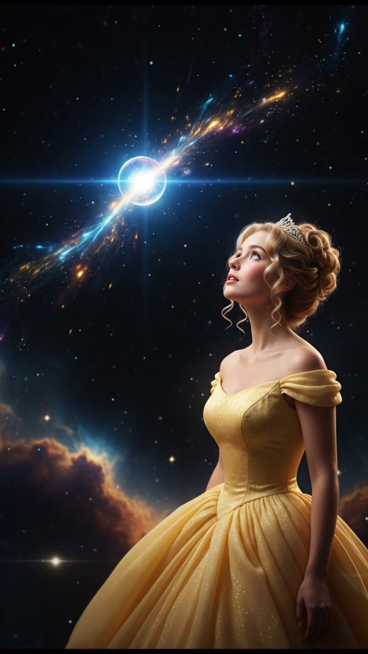 discovering a mysterious glowing object drifting in space, reflected in their wide eyes