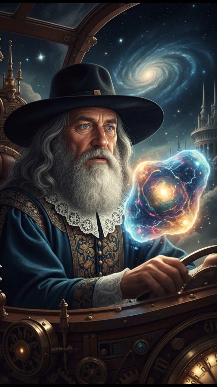 discovering a mysterious glowing object drifting in space, reflected in their wide eyes