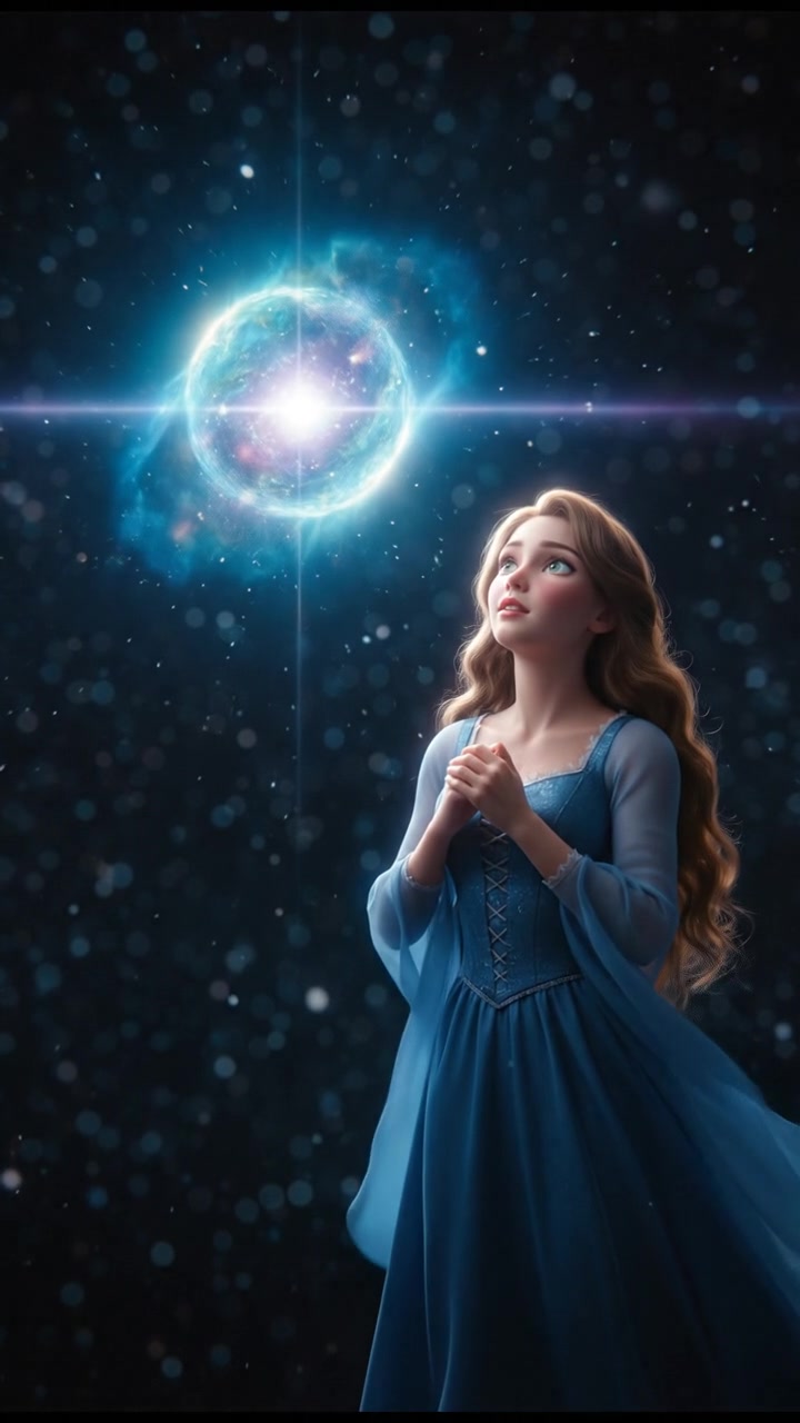 discovering a mysterious glowing object drifting in space, reflected in their wide eyes