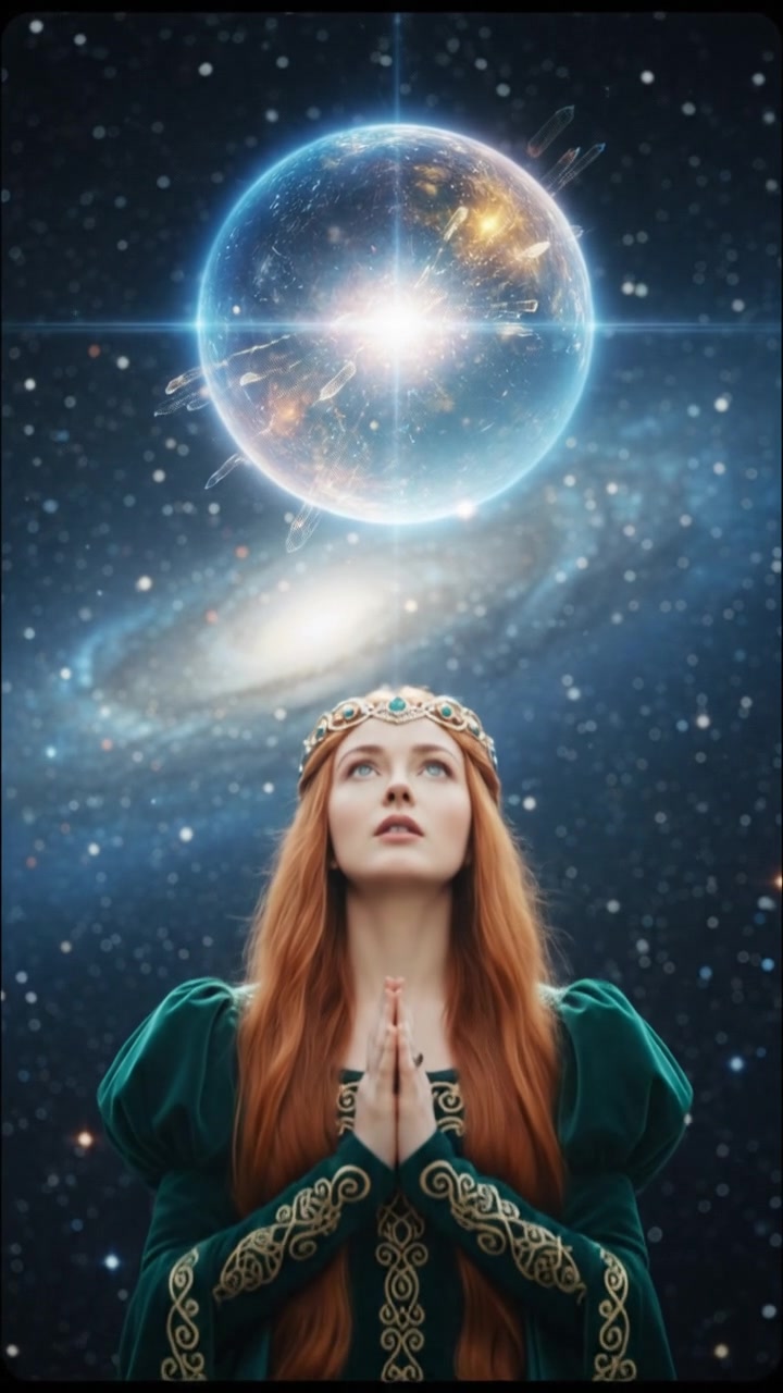 discovering a mysterious glowing object drifting in space, reflected in their wide eyes