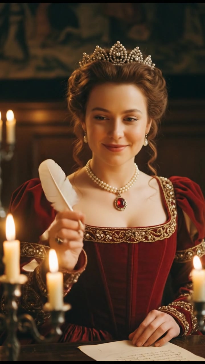 writing a love letter by candlelight, smiling, face illuminated by candlelight