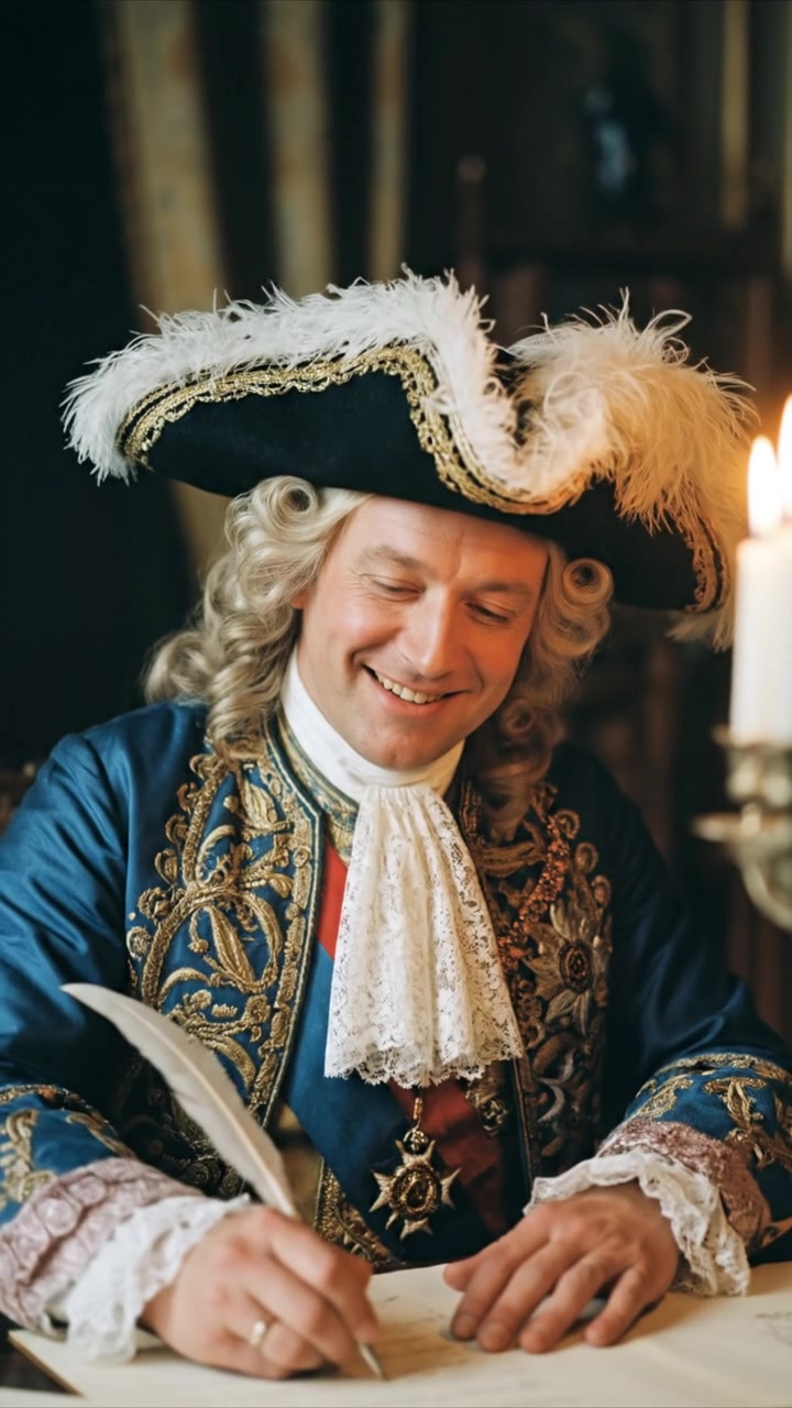 writing a love letter by candlelight, smiling, face illuminated by candlelight