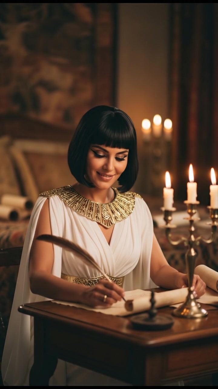writing a love letter by candlelight, smiling, face illuminated by candlelight