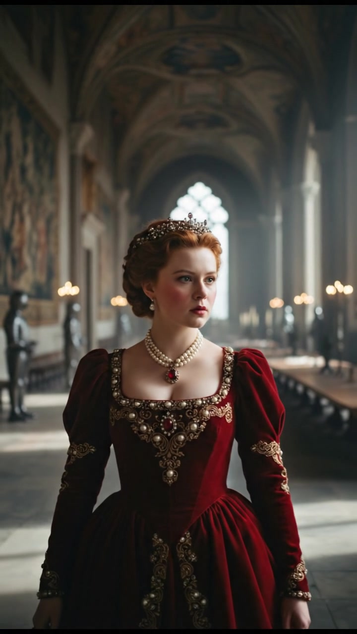 entering a grand hall where they shouldn’t be seen, elegant and tense