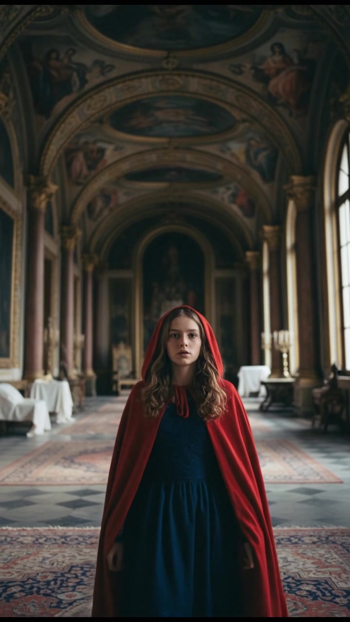 entering a grand hall where they shouldn’t be seen, elegant and tense