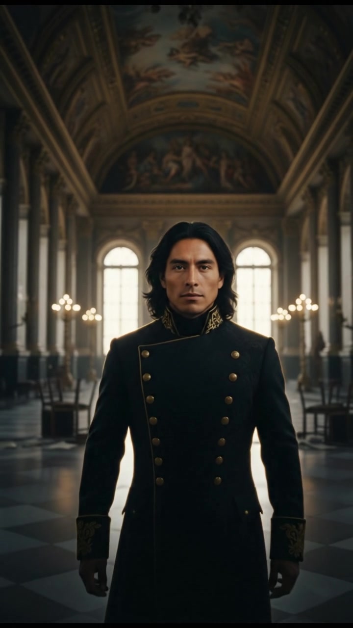 entering a grand hall where they shouldn’t be seen, elegant and tense