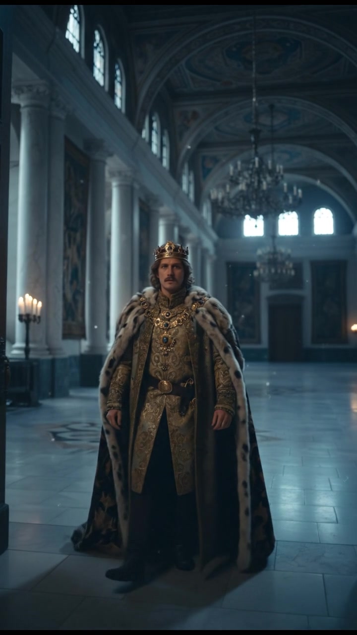 entering a grand hall where they shouldn’t be seen, elegant and tense