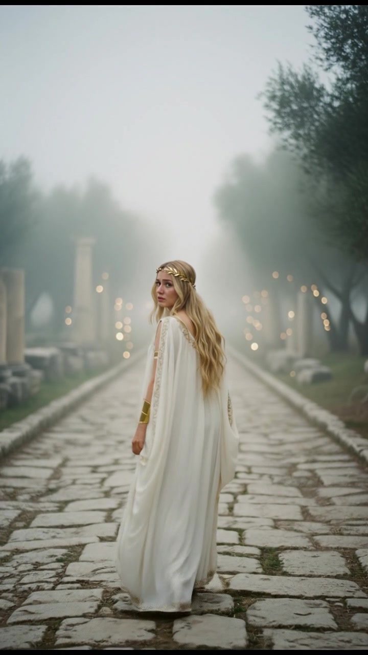 looking back over the shoulder, walking down a misty road, heartbreak in their eyes