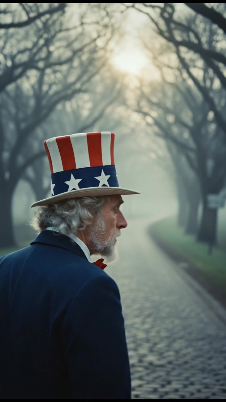 looking back over the shoulder, walking down a misty road, heartbreak in their eyes