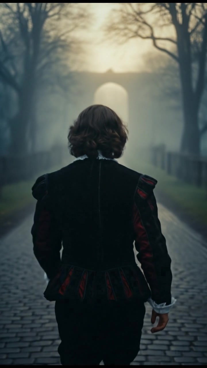 looking back over the shoulder, walking down a misty road, heartbreak in their eyes