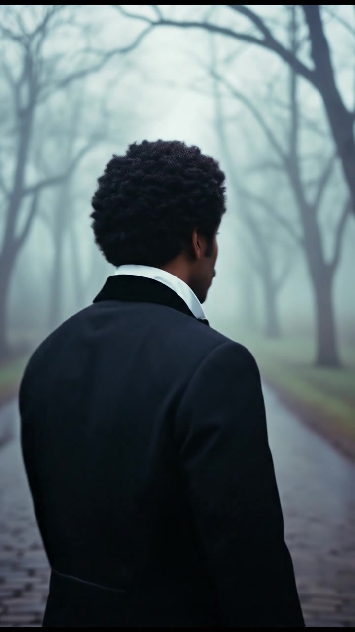 looking back over the shoulder, walking down a misty road, heartbreak in their eyes