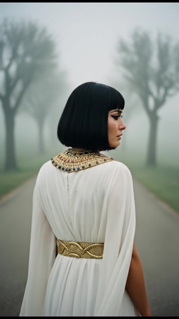 looking back over the shoulder, walking down a misty road, heartbreak in their eyes